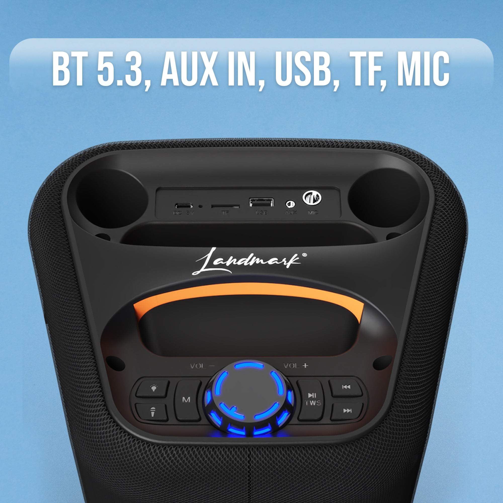 Landmark JukeBox TBS 7095 Party Speaker 80W with 13-Inch Driver, Dual Wireless Mics, RGB Lights, and Bluetooth 5.3 (Black)