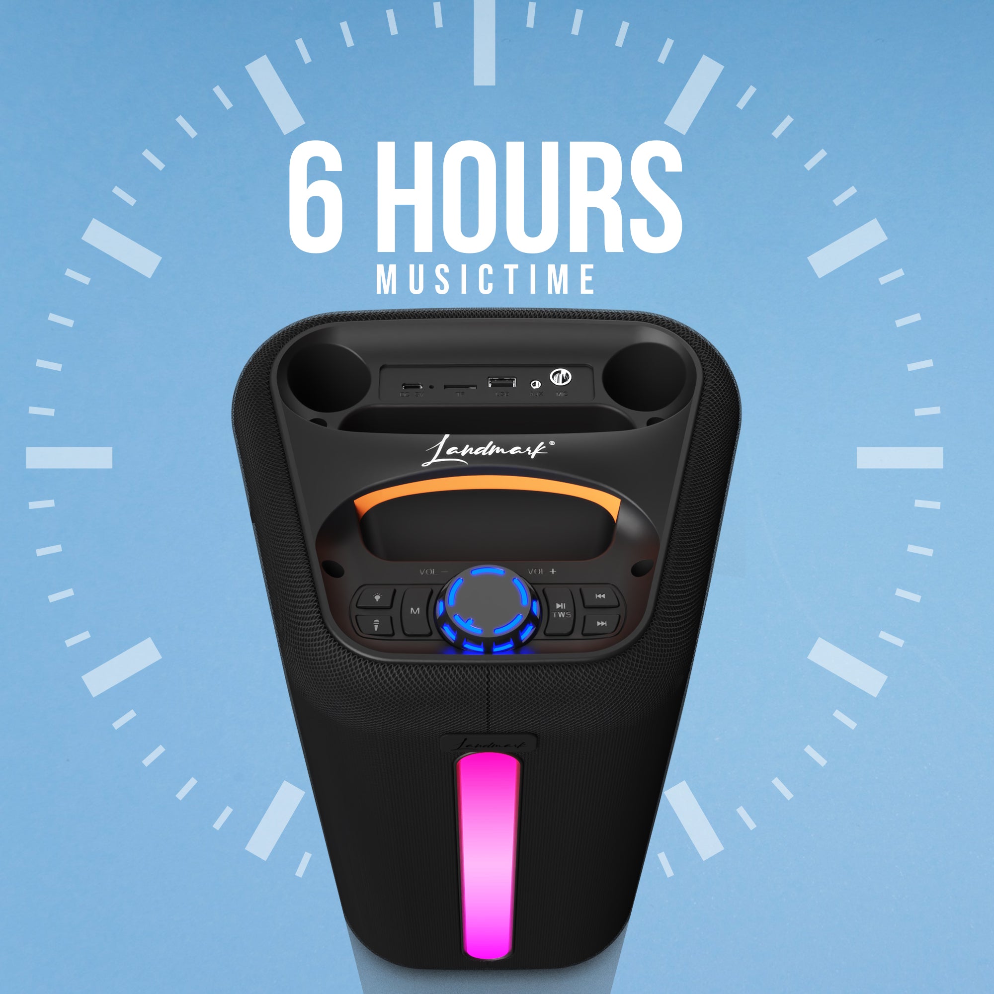 Landmark JukeBox TBS 7095 Party Speaker 80W with 13-Inch Driver, Dual Wireless Mics, RGB Lights, and Bluetooth 5.3 (Black)