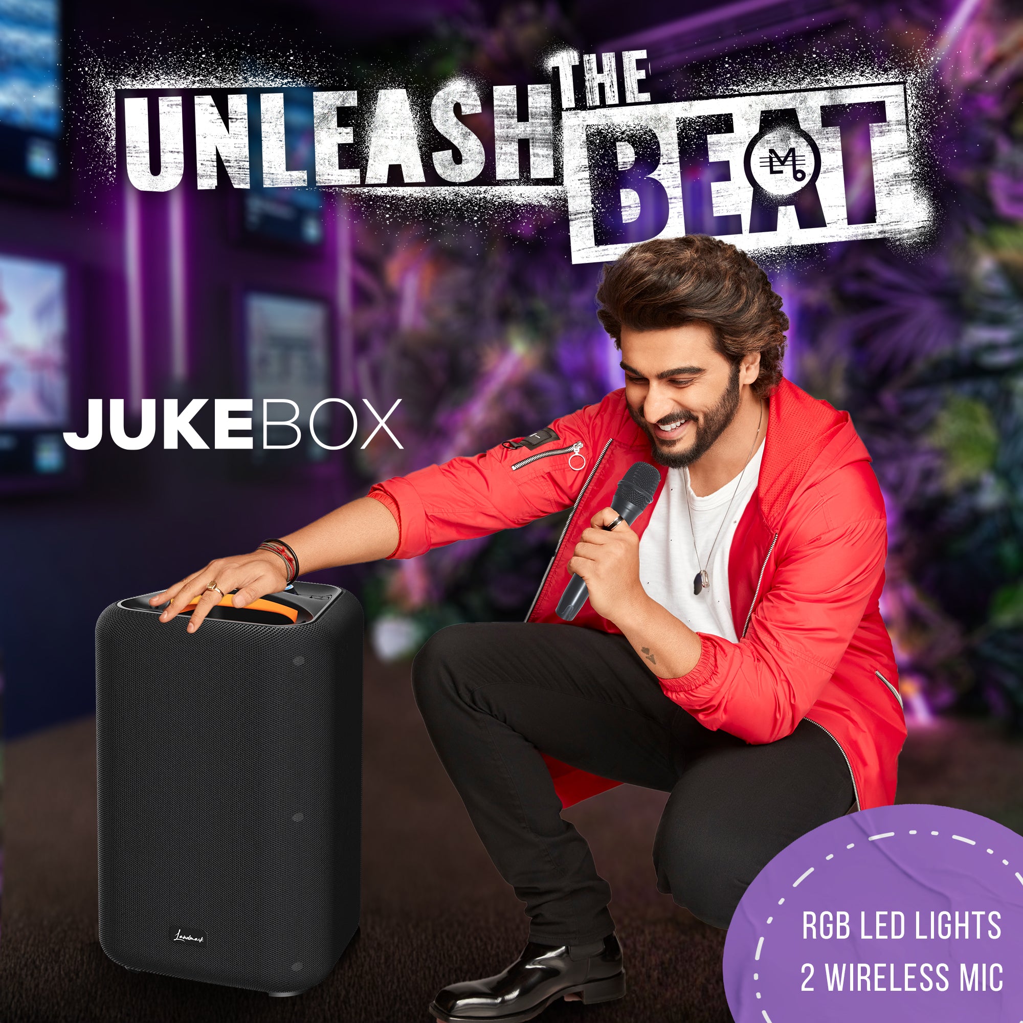 Landmark JukeBox TBS 7095 Party Speaker 80W with 13-Inch Driver, Dual Wireless Mics, RGB Lights, and Bluetooth 5.3 (Black)